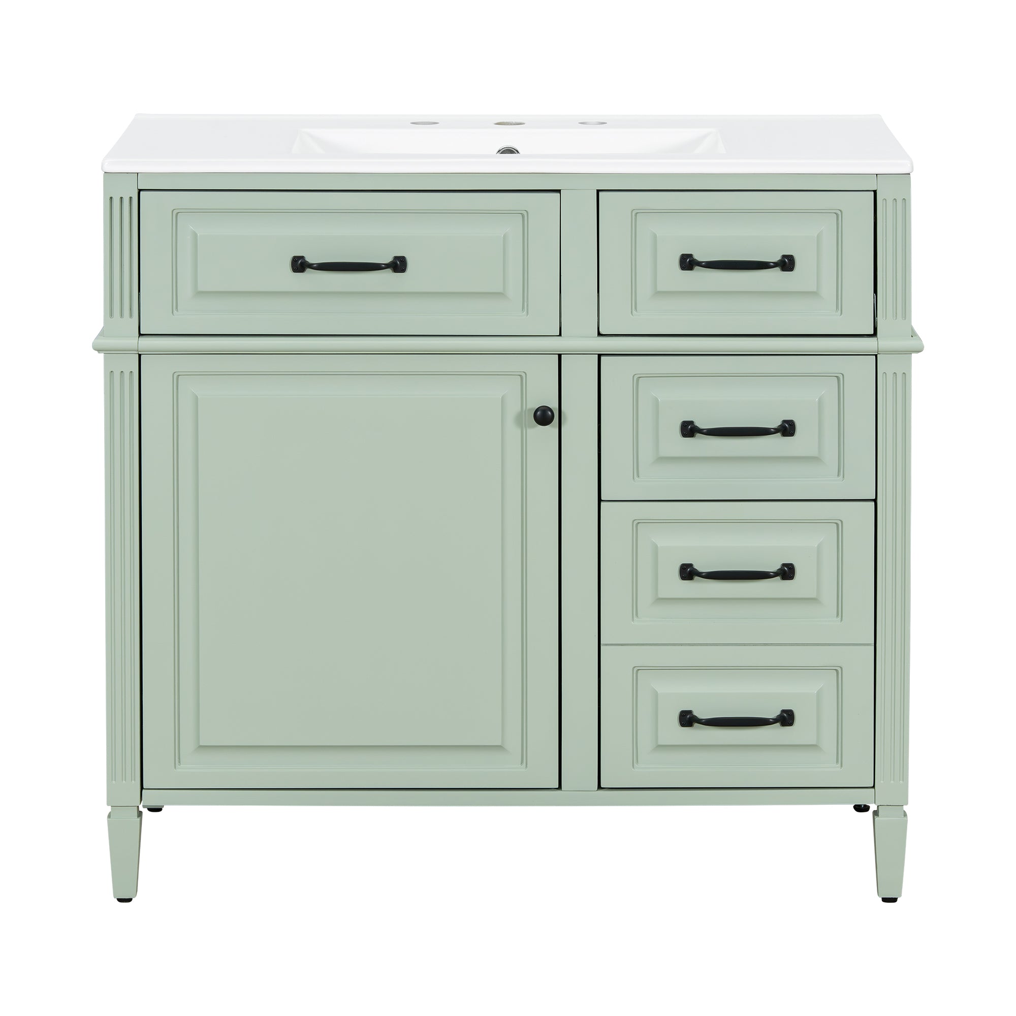 VanityFus 36-in Green Bathroom Vanity Single Sink Combo Ceramic Top 1 door 4 drawers Undermount Adjustable Shelves